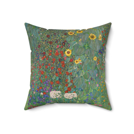 Farm Garden with Sunflowers by Gustav Klimt Spun Polyester Square Pillow