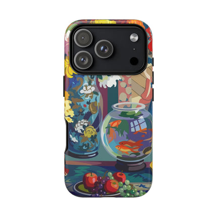 Floral Fishbowl Still Life Phone Case – Vibrant Harmony & Colorful Life