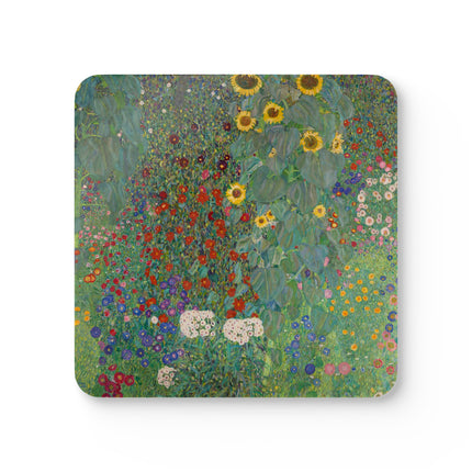 Farm Garden with Sunflowers by Gustav Klimt Corkwood Coaster Set