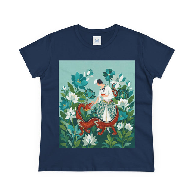 🐉🌿 The Dragon Keeper Cotton Tee – Art Deco Floral Fantasy