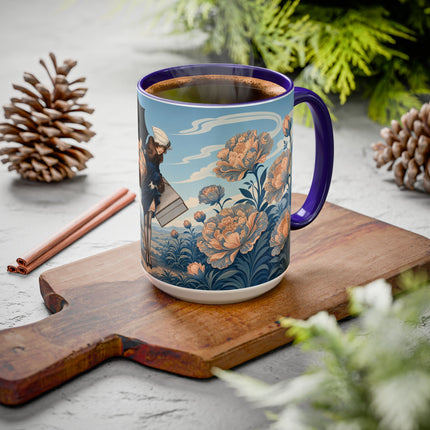 ☔🌸 The Grand Floral Journey Colorful Mug – Art Deco Travel Elegance