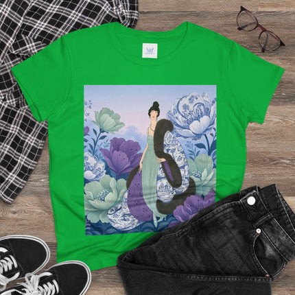 💜🌸 The Lavender Porcelain Garden Cotton Tee – Art Deco Fashion Elegance
