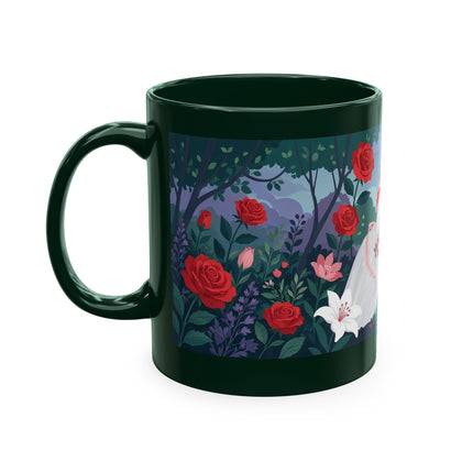 🌹💌 The Lady Blowing Kisses In The Rose Garden Ceramic Mug – Art Deco Floral Romance