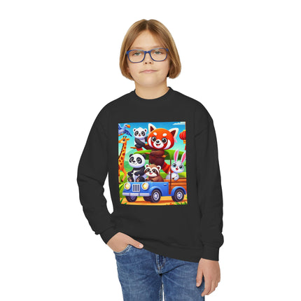 Safari Friends on the Move Youth Crewneck Sweatshirt – Adventure, Friendship & Playful Energy