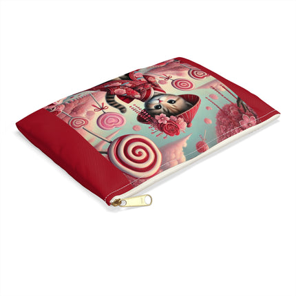 Whimsical Geisha Kitten in a Valentine Garden Accessory Pouch