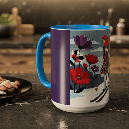 🎿❄️ The Winter Flower Skier Colorful Mug – Art Deco Alpine Fantasy