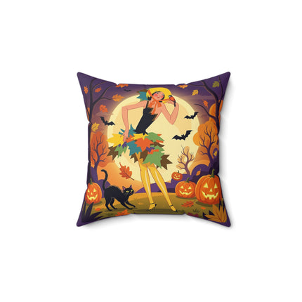 🌕🍂 Autumn Song Beneath The Harvest Moon Square Pillow – Whimsical Halloween Charm