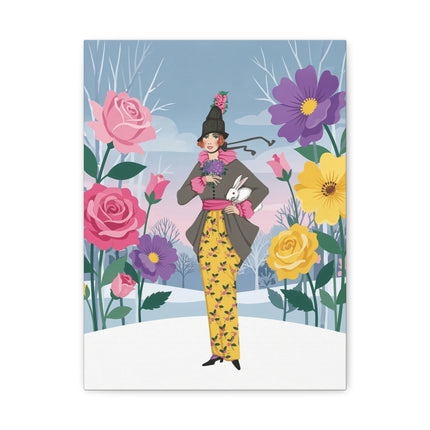 🐇🌹 The Lady With The White Rabbit Matte Canvas – Art Deco Winter Garden