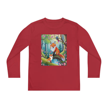 Mischievous Fox Youth Long Sleeve Competitor Tee – Woodland Fun & Storybook Adventure