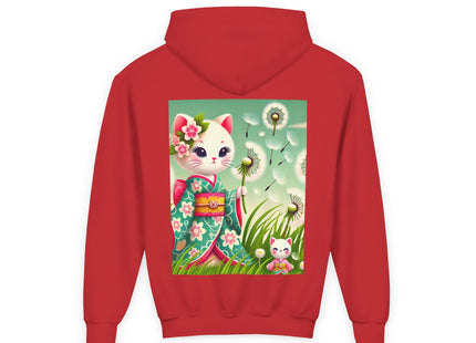 Geisha Kitten and the Dandelion Wish Youth Heavy Blend Hooded Sweatshirt