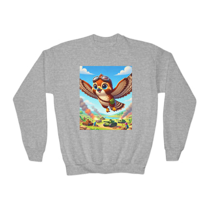 Red-Tailed Hawk in Battle Youth Crewneck Sweatshirt – Flight, Focus & Fearless Energy