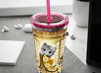 Playful Kitten in the Tea Room Sunsplash Tumbler with Straw, 16oz