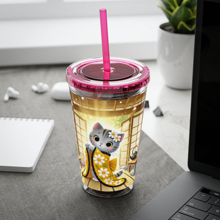 Playful Kitten in the Tea Room Sunsplash Tumbler with Straw, 16oz