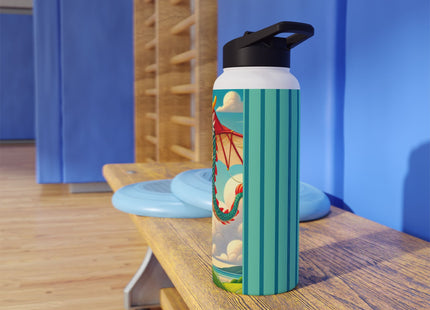 Geisha Kitten and the Dragon Kite Stainless Steel Water Bottle, Standard Lid