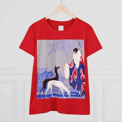 🦌🌸 The Lady Of The Graceful Deer Cotton Tee – Art Deco Garden Elegance