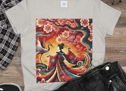 Fairy and Stork Beneath the Cherry Blossoms Cotton Tee