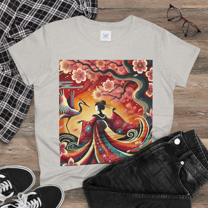 Fairy and Stork Beneath the Cherry Blossoms Cotton Tee