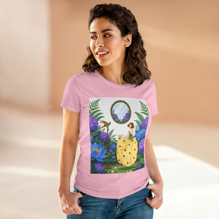 🦜🪷 The Parrot Garden Reflection Cotton Tee – Art Deco Fashion Whimsy