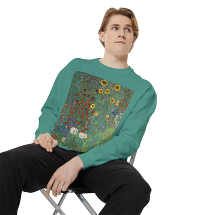 Farm Garden with Sunflowers by Gustav Klimt Unisex Garment-Dyed Sweatshirt