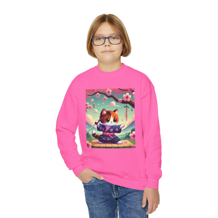 Playful Kitten in the Tea Room Youth Crewneck Sweatshirt – Whimsy, Elegance & Gentle Charm