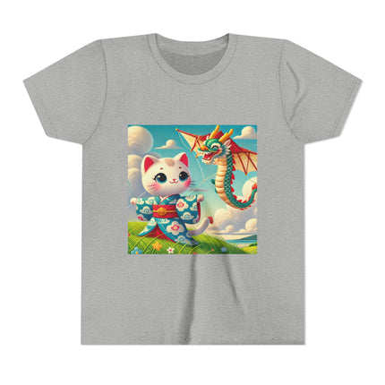 Geisha Kitten and the Dragon Kite Youth Short Sleeve Tee