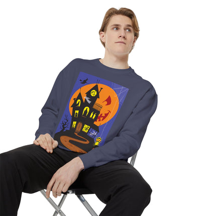 Halloween Night at the Haunted House Unisex Garment-Dyed Sweatshirt