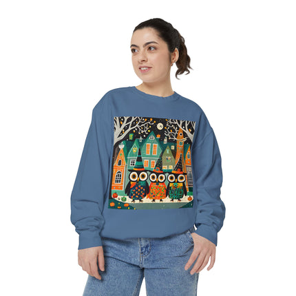 Night of the Trick-or-Treating Owlets Unisex Garment-Dyed Sweatshirt