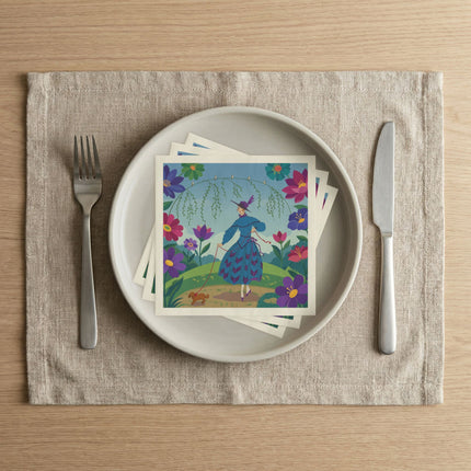 🌸🐕 The Lady Of The Flower Walk Napkins – Art Deco Garden Promenade