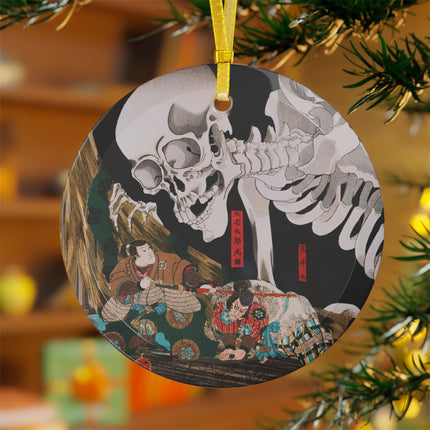 Mitsukuni Defying the Skeleton Spectre by Utagawa Kuniyoshi Glass Ornament