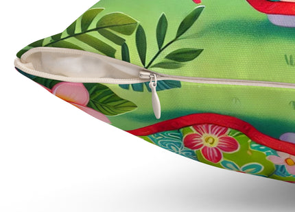 Parrot Dance of the Geisha Kitten Spun Polyester Square Pillow