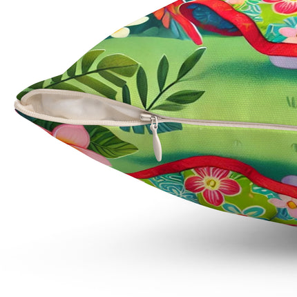 Parrot Dance of the Geisha Kitten Spun Polyester Square Pillow