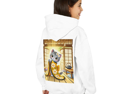 Playful Kitten in the Tea Room Youth Heavy Blend Hooded Sweatshirt