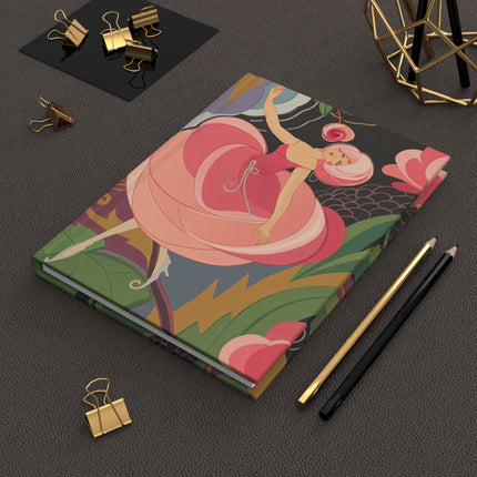 🌸🩰 The Lady Of The Pink Blossom Ballet Hardcover Journal – Art Deco Floral Whimsy