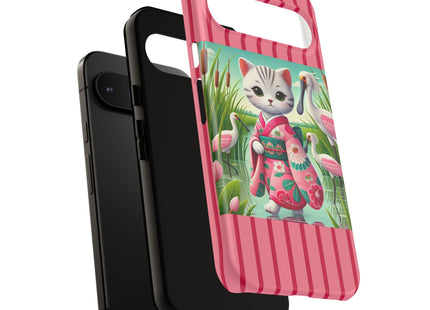 Geisha Kitten Strolls Among the Spoonbills Phone Cases