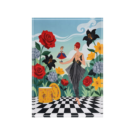 🌹🎭 The Lady And The Little Dancing Doll Acrylic Art Block – Art Deco Floral Whimsy