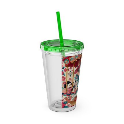 Geisha Kitten's Enchanted Carousel Ride Sunsplash Tumbler with Straw, 16oz
