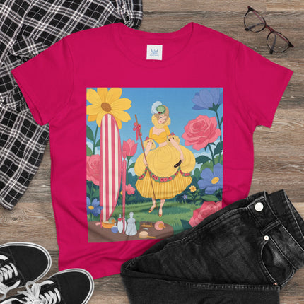 🌸🪞 The Lady Of The Flower Garden Mirror Cotton Tee – Art Deco Floral Fantasy