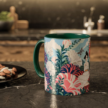 🌸🦋 The Enchanted Pink Blossom Retreat Colorful Mug – Art Deco Floral Whimsy
