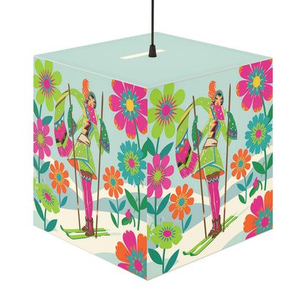 🎿🌸 The Winter Flower Adventurer Light Cube Lamp – Colorful Ski Fantasy