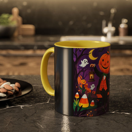 🎃🏮 The Pumpkin Gentleman's Moonlit Stroll Colorful Mug – Whimsical Halloween Charm