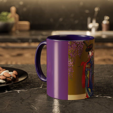 Wisteria Elegance Colorful Mug (11oz, 15oz) – Floral Beauty, Kimono Art & Timeless Grace