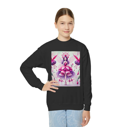 Fuchsia Fairy Youth Crewneck Sweatshirt – Vibrant Color, Floral Magic & Whimsical Elegance