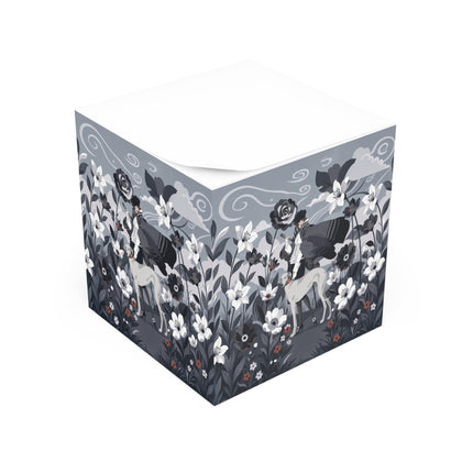 🖤🌸 The Greyhound Floral Promenade Note Cube – Art Deco Monochrome Fashion