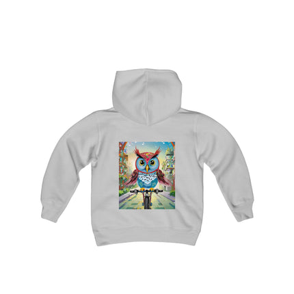 Cycling Owl Youth Hooded Sweatshirt – City Adventure & Playful Energy