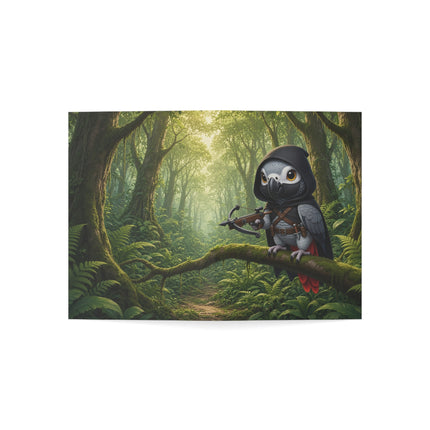 🦜🏹 The African Grey Forest Archer Greeting Card – Whimsical Animal Adventure