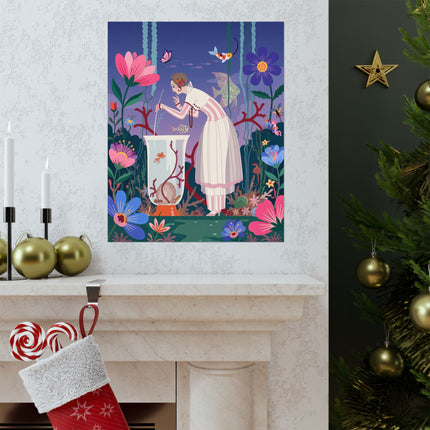 🐠🌸 The Lady Of The Enchanted Aquarium Matte Vertical Poster – Art Deco Underwater Whimsy