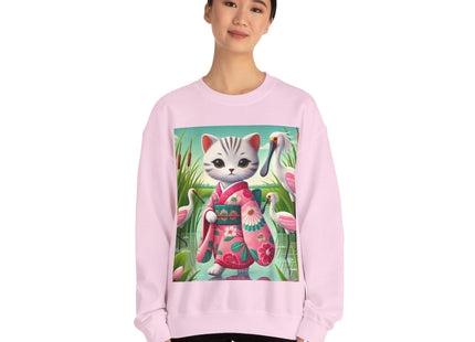 Geisha Kitten Strolls Among the Spoonbills  Unisex Heavy Blend™ Crewneck Sweatshirt