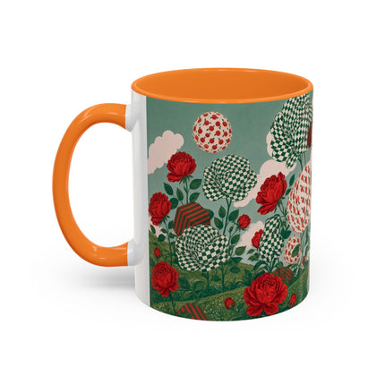 🌹💚 The Scarlet Rose Checkerboard Garden Colorful Mug – Art Deco Floral Whimsy