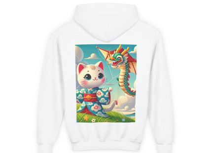 Geisha Kitten and the Dragon Kite Youth Heavy Blend Hooded Sweatshirt