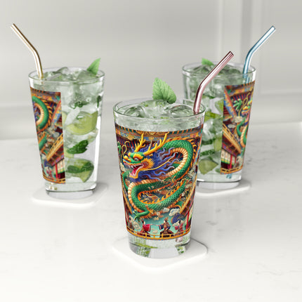Tibetan Dragon Over Kabuki Duel Glass, 16oz